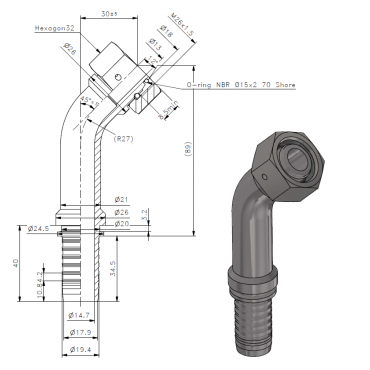 Фитинг DN 05 DKO-L (Г) 14x1.5 8 (45)